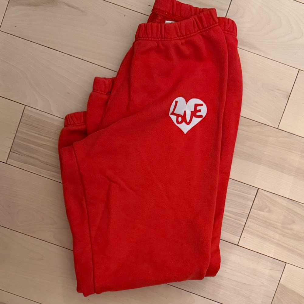 Spiritual Gangster Red Joggers with White Heart 'LOVE' Logo